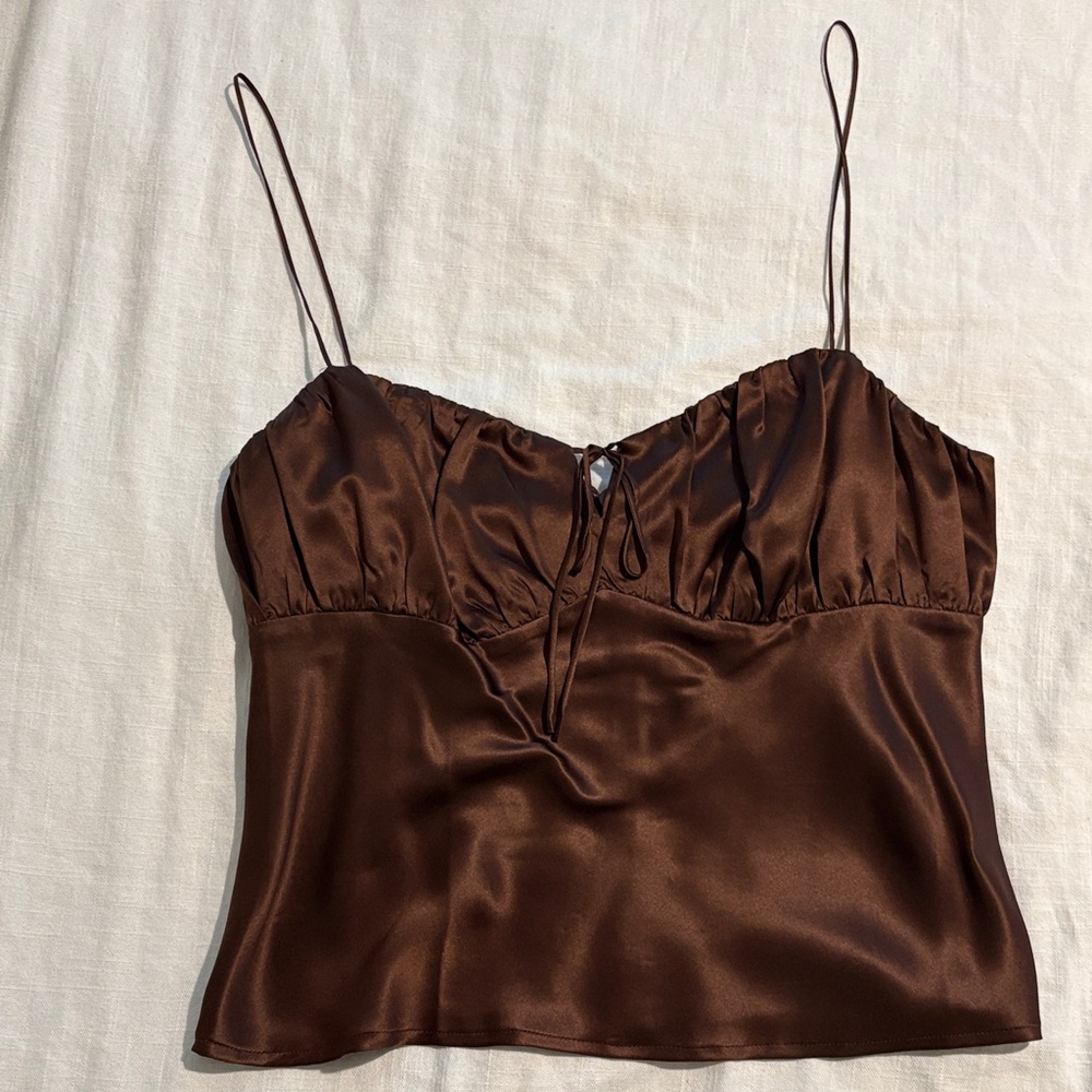 Reformation Brown Satin Camisole Top